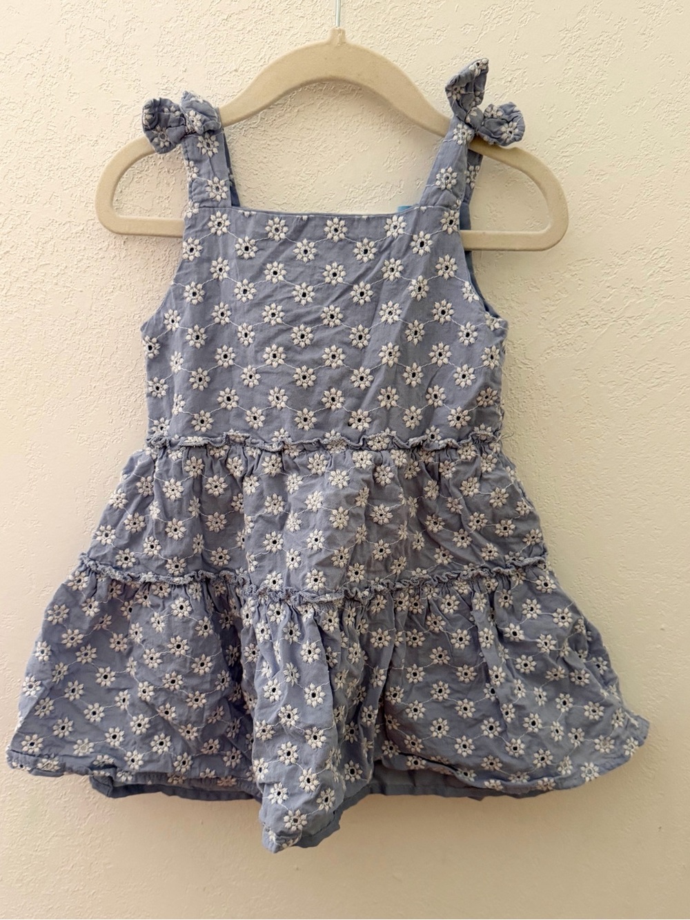 Draper James Blue Floral Tie-Shoulder Tiered Dress